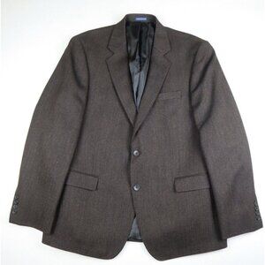 MEN'S BROWN HERRINGBONE 100% WOOL BLAZER JACKET - STAFFORD - SIZE 44R